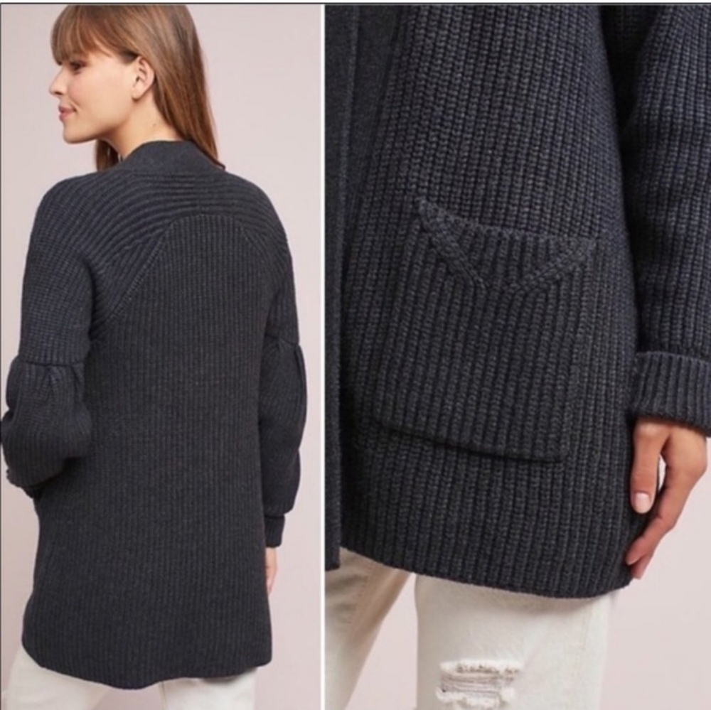 ANTHROPOLOGIE KNITTED & KNOTTED DARK Gray MAJELLA Open Front WOOL BLEND CARDIGAN - Picture 16 of 16